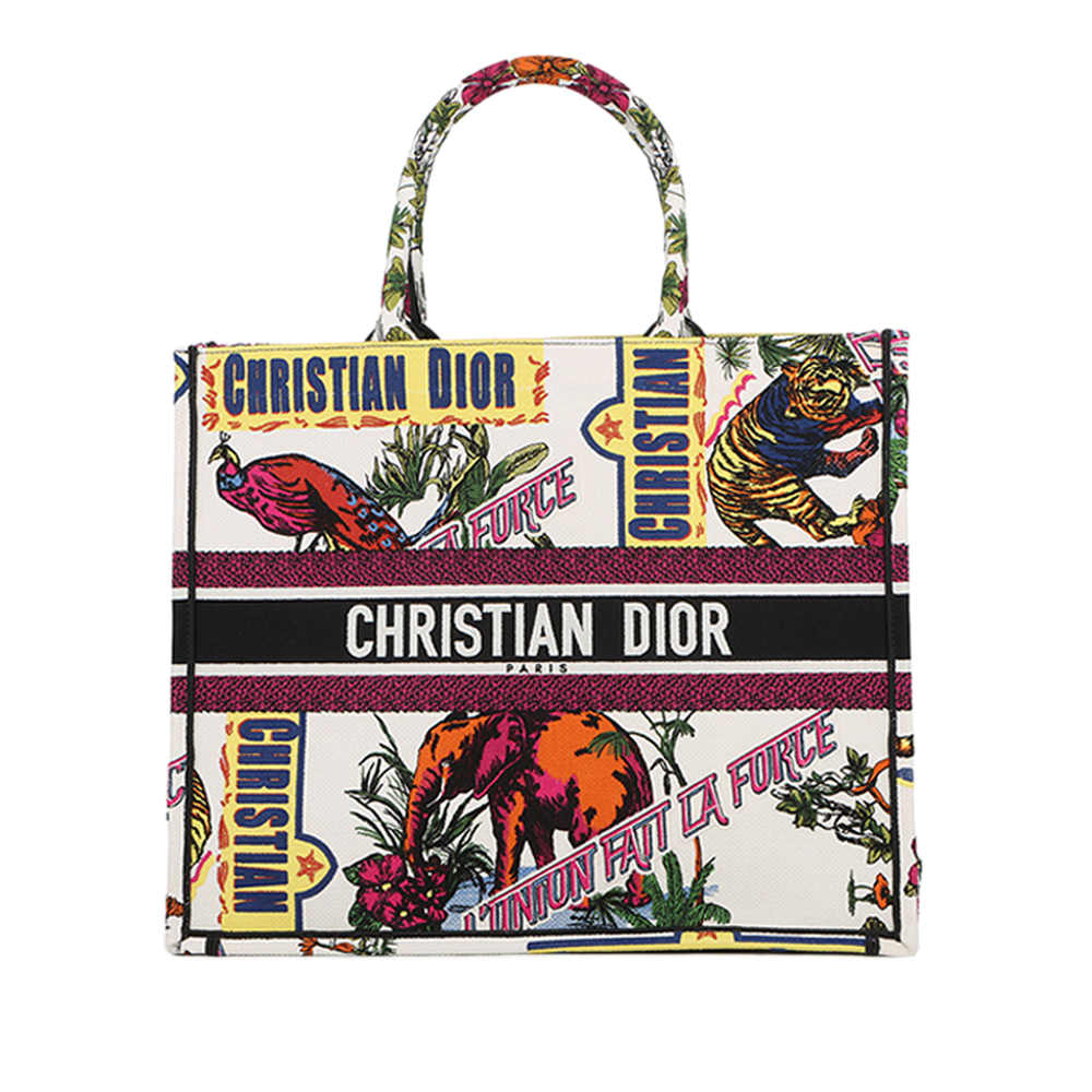Pre-Loved Dior Large Embroidered Canvas Indian Animals Book Tote - Picture 1 of 12
